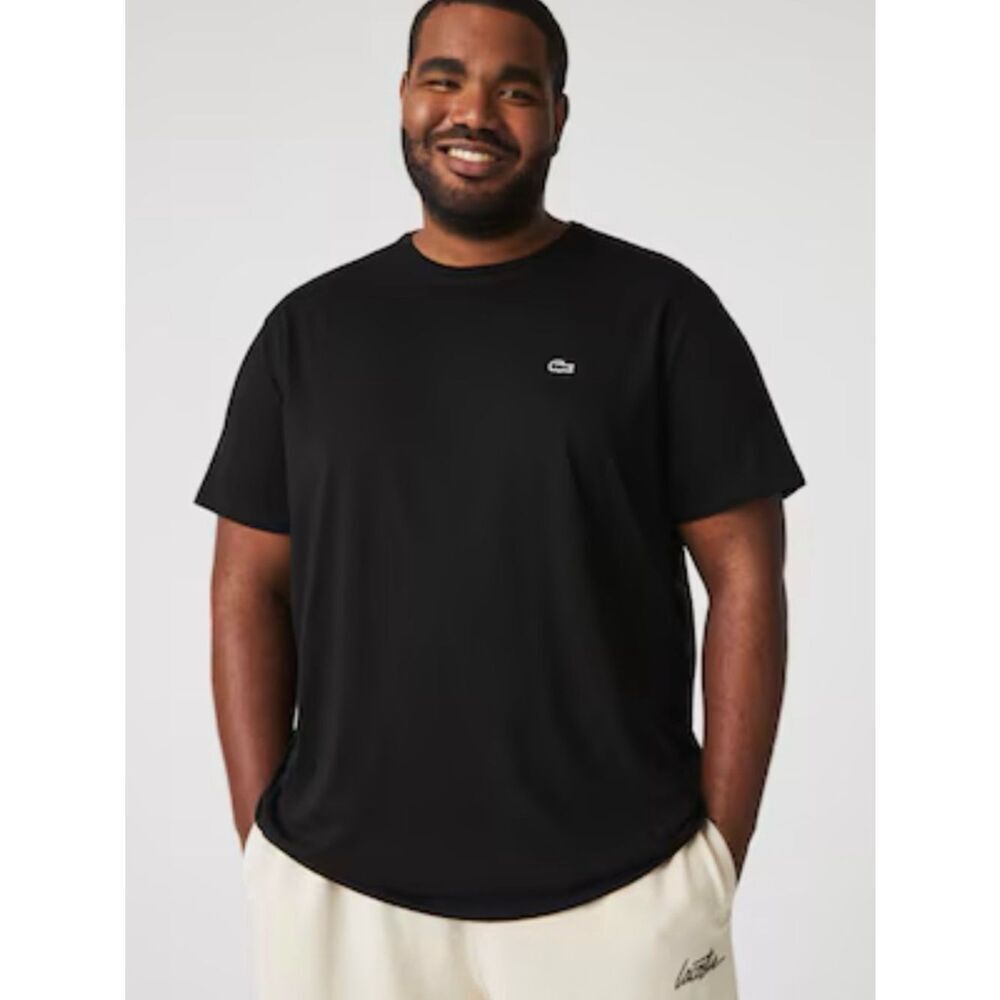 NWT Lacoste Men's Black 100% Pima Cotton Embroidered Crocodile Crew T-Shirt 2XL